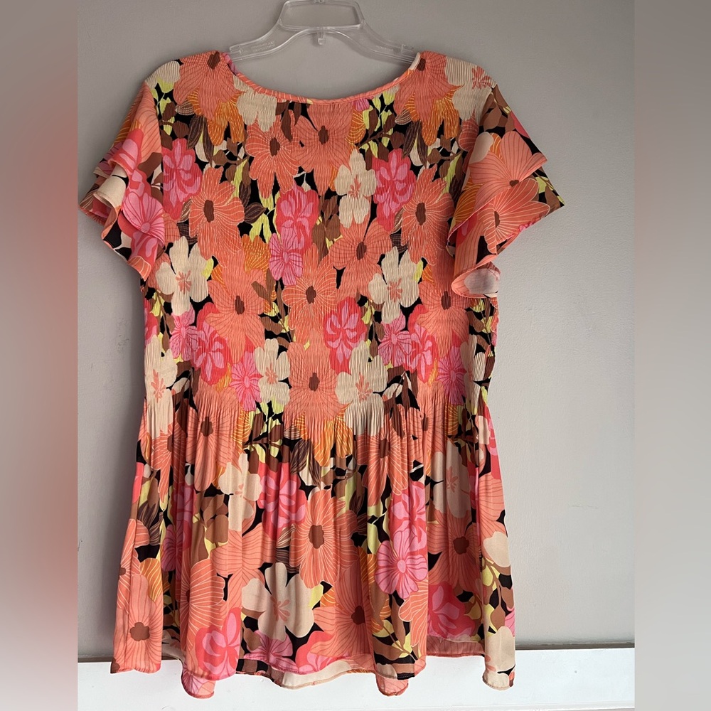 Floral Ruffle Sleeve Top - Multicolor - Picture 2 of 7